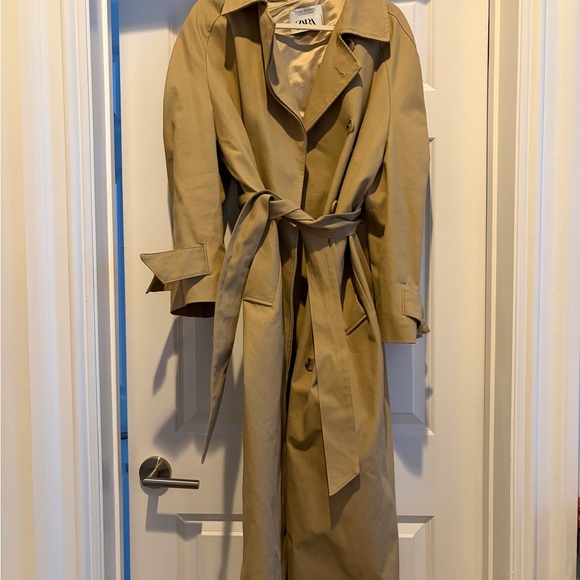 Zara Long Trench Coat beige size S (fits S, M, L) - Picture 2 of 6